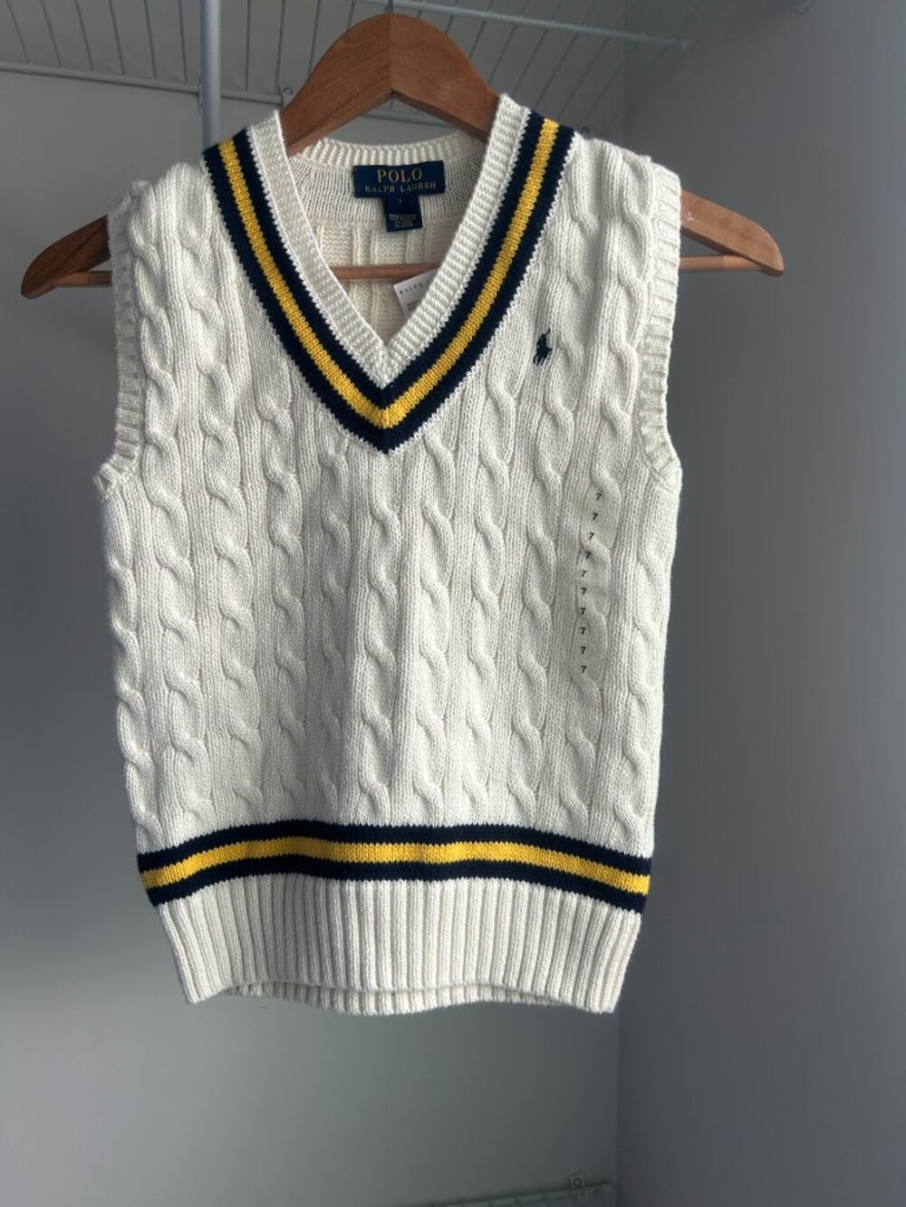 NWT Polo Ralph Lauren Boys’ Cream Cable-Knit Sweater Vest Size 7